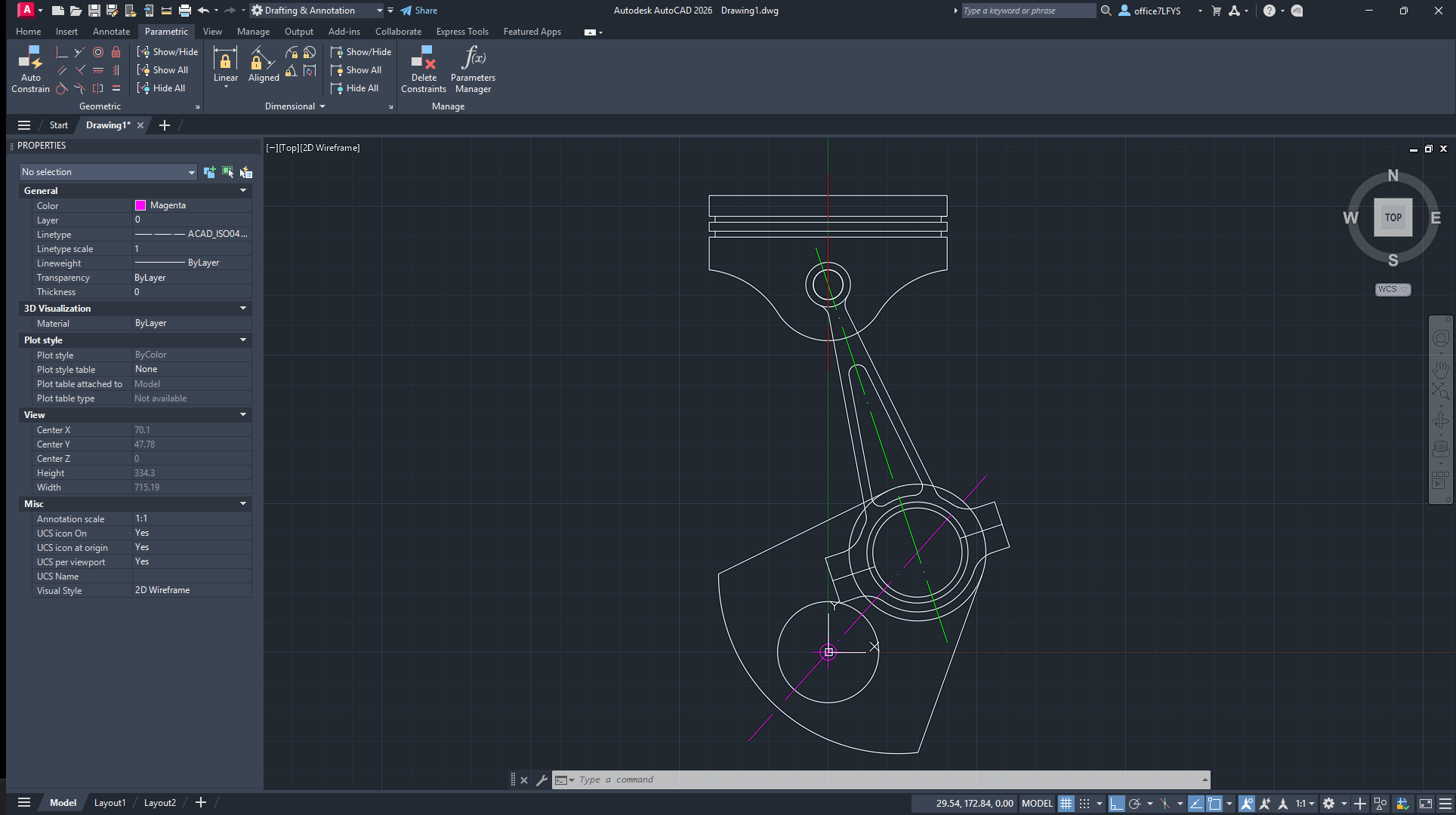 Image of the Piston Mechanism in AutoCAD